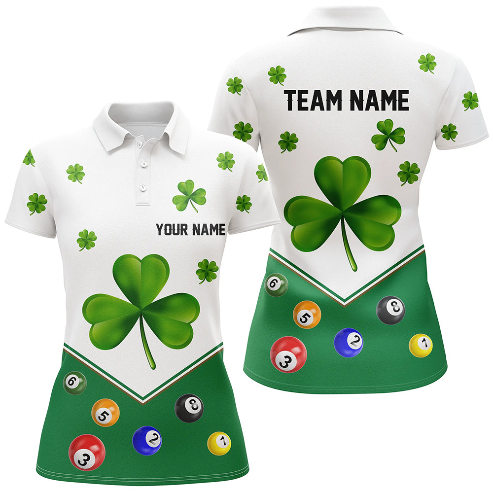 Billiards St Patrick's Day Green Clover Women's Polo Shirt T0995