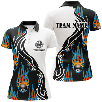 Flaming 8 Ball Billiard Custom Name Polo Shirt for Women T0221