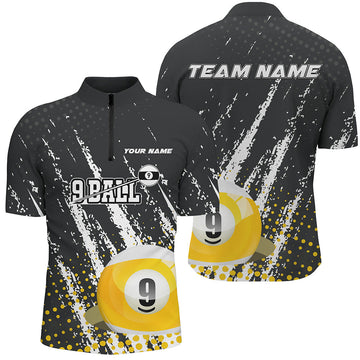 Grunge 9 Ball Pool Men's Quarter-Zip Jersey T1005