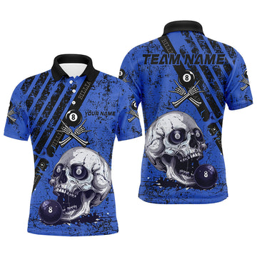 Custom Grunge Blue Billiard Skull Men's Shirt T1930