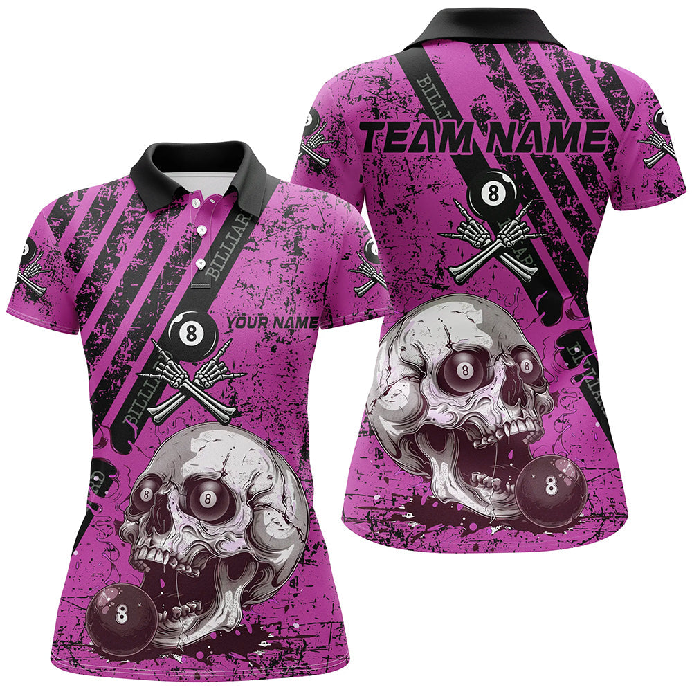 Custom Pink & Blue Skull Billiard Shirt for Women T1931