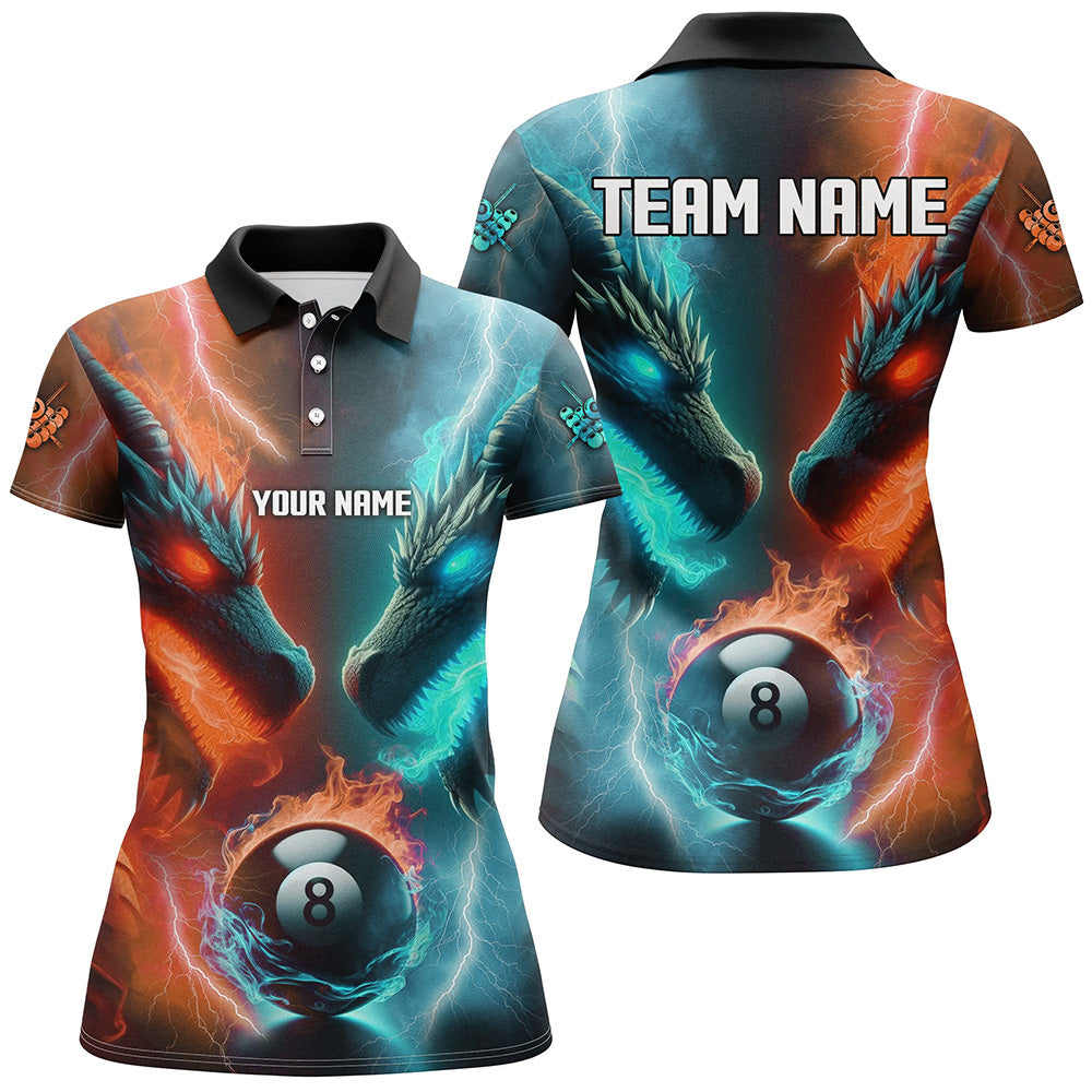 Women's 3D Dragon Fire Pool Shirt - Orange/Cyan T2395