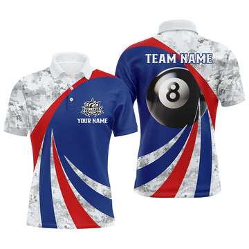 Custom Red & Blue Men's 8-Ball Pool Polo Shirts T1186
