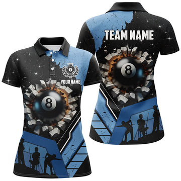 Custom Blue 8-Ball Pool Polo Shirt for Women T1379