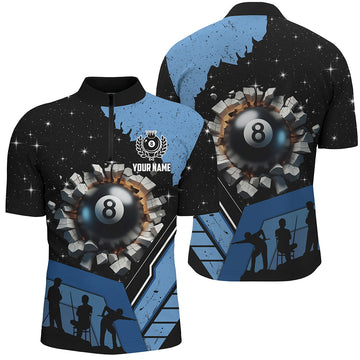 Men's Custom Blue 8 Ball Pool Quarter-Zip Jersey T1379