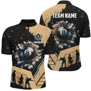 Gold Funny 8 Ball Pool Men's Quarter-Zip Billiard Jersey T1381
