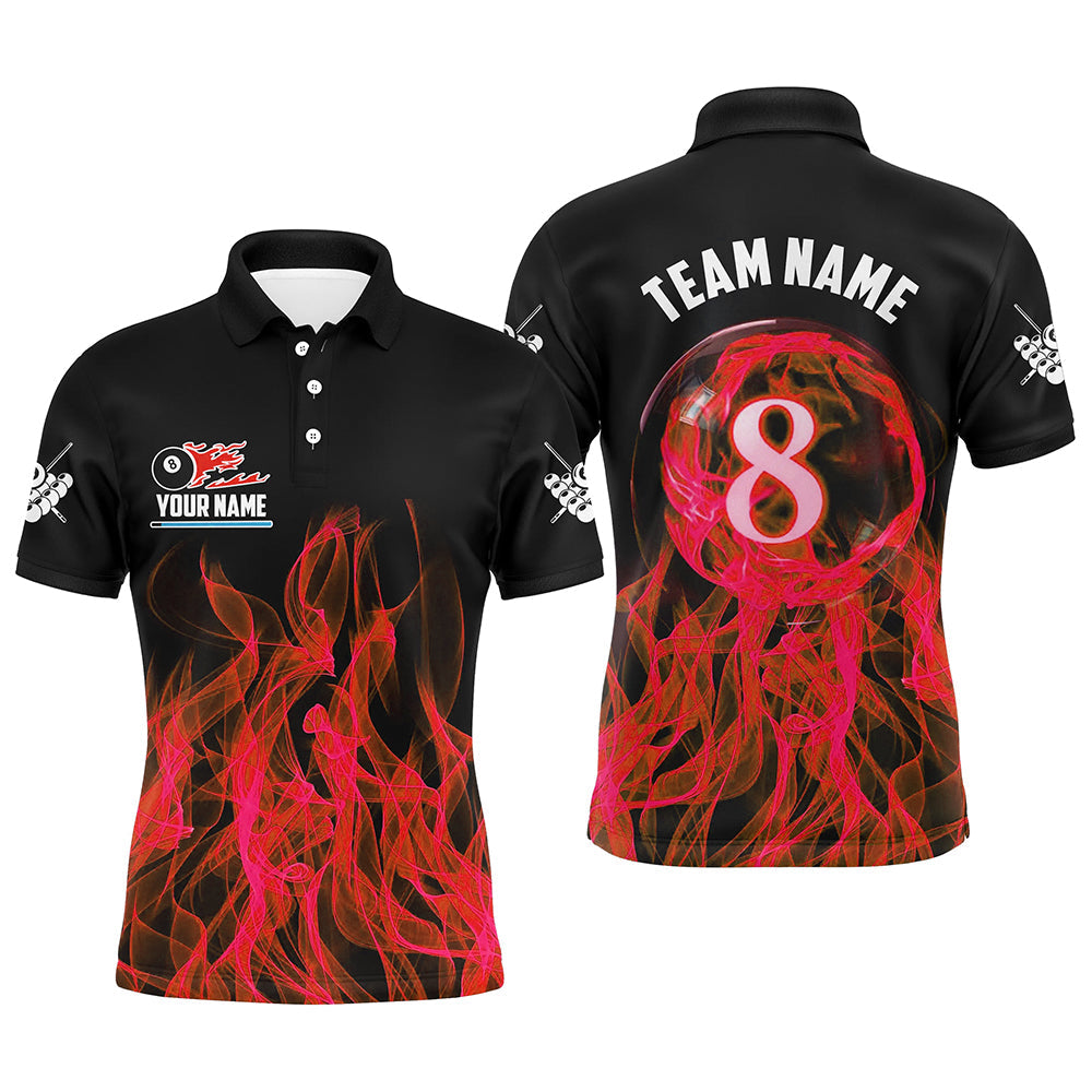 Red Flaming 8 Ball Pool Men's Polo & 1/4 Zip Shirt T2434