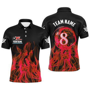 Red Flaming 8 Ball Pool Men's Polo & 1/4 Zip Shirt T2434