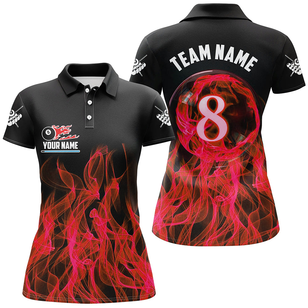 Red Flaming 8-Ball Pool Women's 3D Polo & Zip Shirt T2434