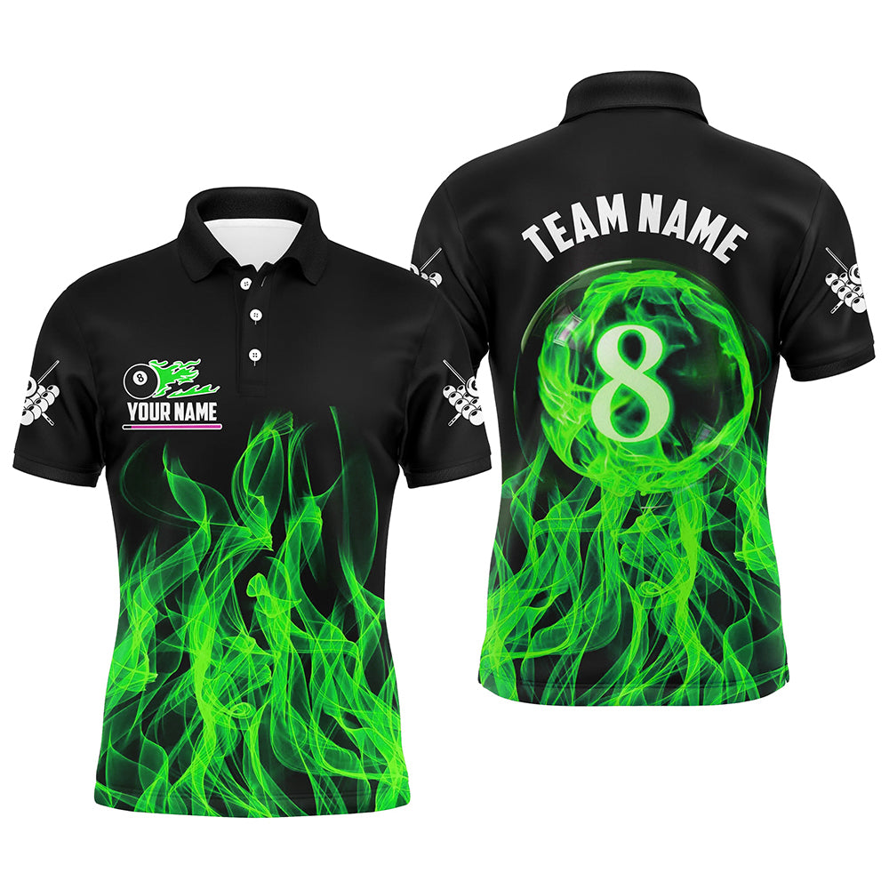 Green Flaming 8 Ball Pool Men's Polo & 1/4 Zip Shirt T2436