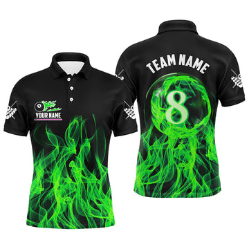 Green Flaming 8 Ball Pool Men's Polo & 1/4 Zip Shirt T2436