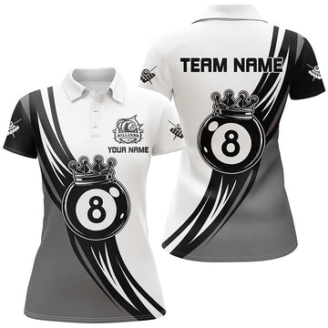 Women's Black and White 8 Ball Pool Crown Billiard Shirt T1772