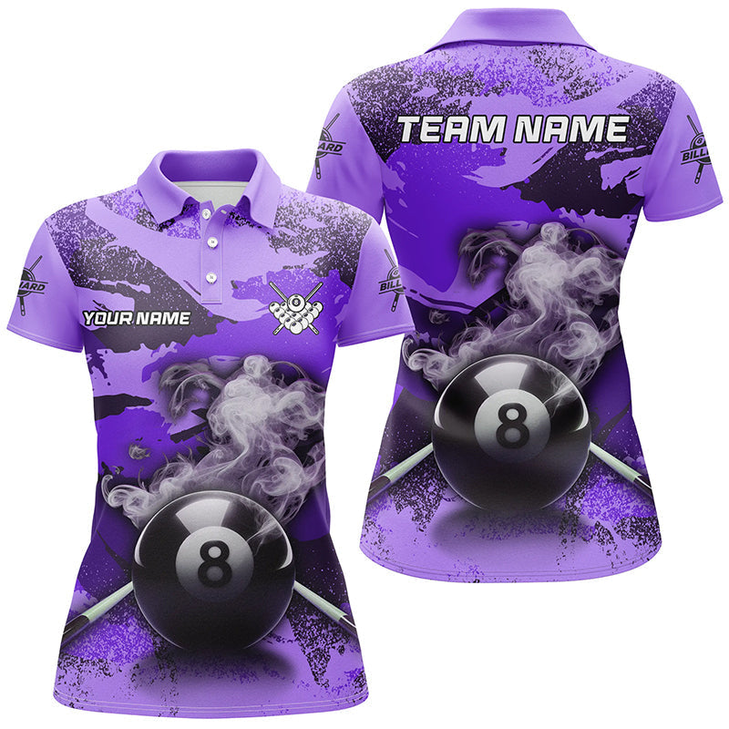 Custom Purple Camo 8 Ball Pool Cue Shirt for Women T1968