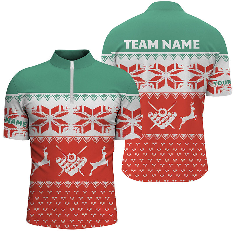 Custom Red Men's Christmas Billiard Quarter-Zip Shirt T0524