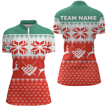 Personalised Red Women's Christmas Billiard Quarter-Zip Shirt T0524