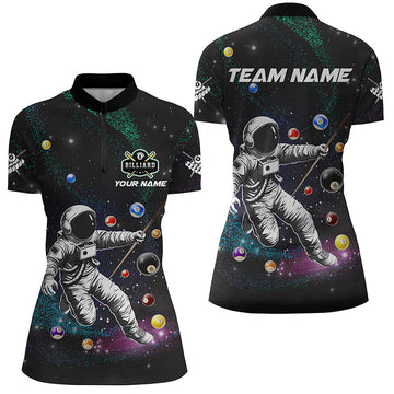 Funny Billiard 3D Astronaut Women's Quarter-Zip Shirt T1425