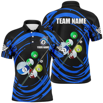 Men's Custom Blue Billiard Polo Shirt with Wave Pattern T1453