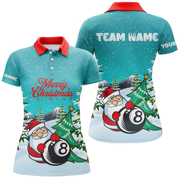 Funny Christmas Santa 8-Ball Pool Women's Polo Shirt T0611
