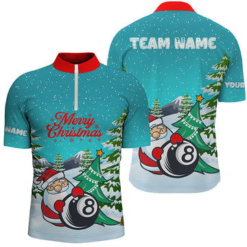 Men's Funny Christmas Santa Billiard Quarter-Zip Shirt T0611