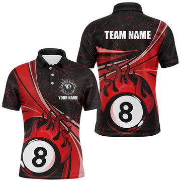 Custom Red Flaming 8 Ball Pool Jerseys for Men T1872