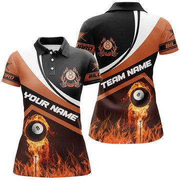 Custom Flaming 8 Ball Billiard Polo Shirt for Women T0175