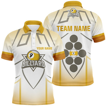 Personalised 9 Ball Pool 3D Polo Shirt for Men - Yellow/White V0535