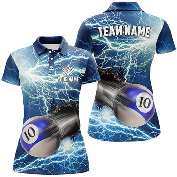 Blue Lightning 10 Ball Pool Women's Polo Shirt T0971