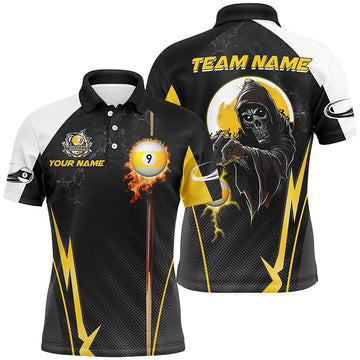 Custom Men's Polo Shirt - Funny Skeleton Billiard 9 Ball Design T1314