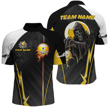 Men's Custom 9 Ball Billiard Quarter-Zip Shirt - Funny Skeleton Design T1314