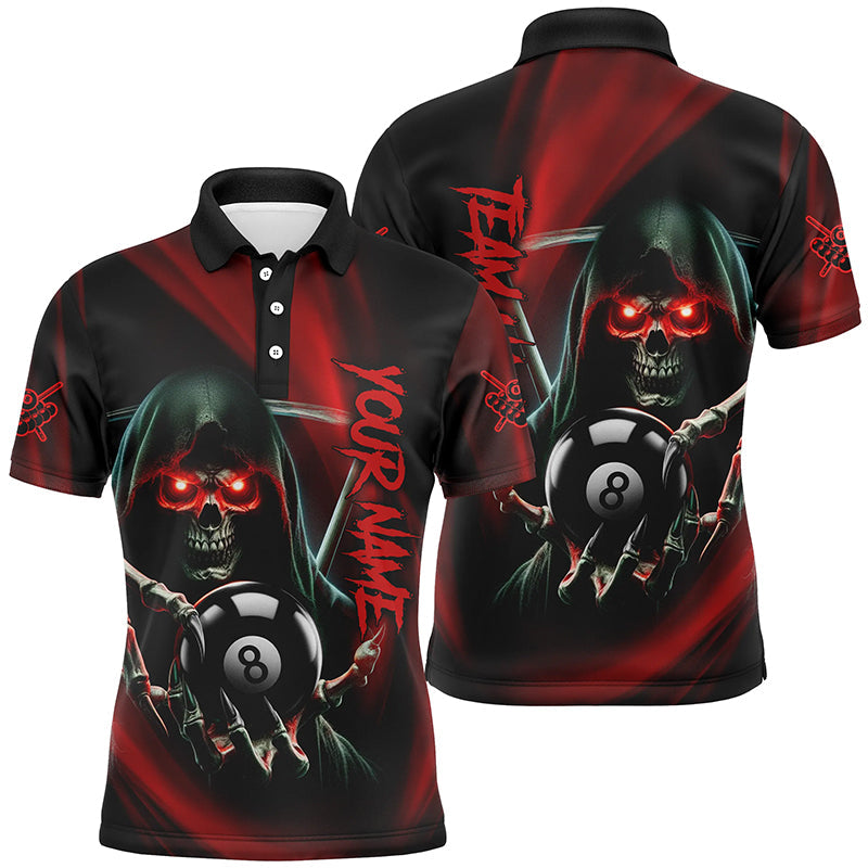 Red Billiard Reaper Skull 8 Ball Men's Polo Shirt T1530