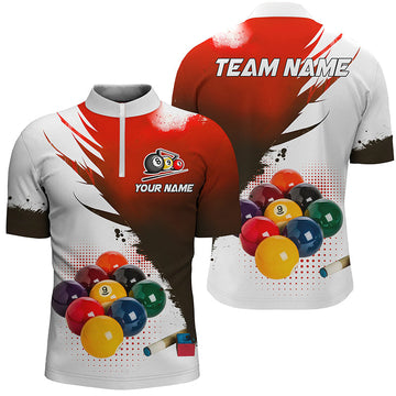Men's Red 3D 9 Ball Pool Quarter-Zip Jersey T1146