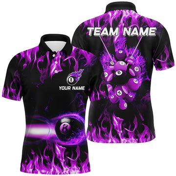 Personalised 3D Purple Smoke Pattern Polo Shirt for Men - Billiards 8 Ball T0445
