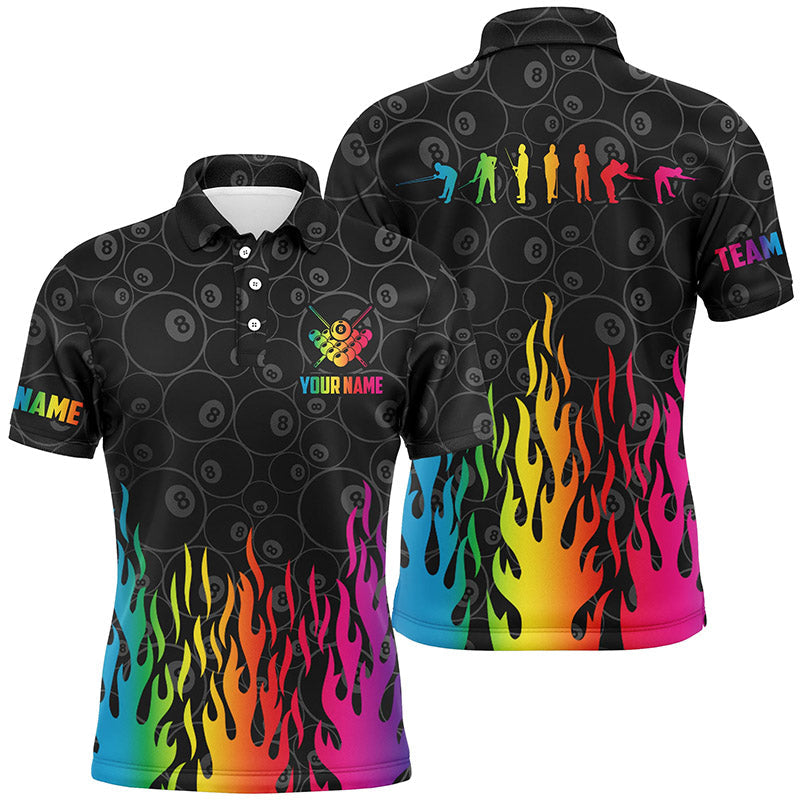 Billiard 3D Men’s Polo Shirt - Rainbow Fire Silhouettes T0640