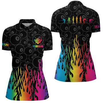 Billiards Rainbow Fire 3D Women's Quarter-Zip Shirt T0640