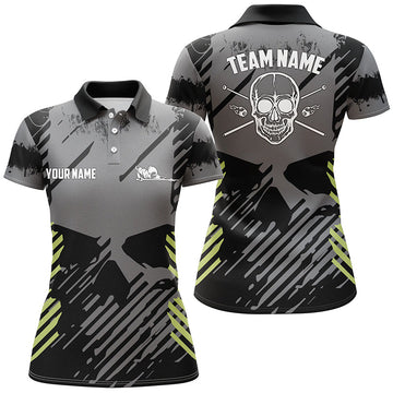 Women's Black & Green Skull Billiard Polo Shirt - Custom Gift T0243