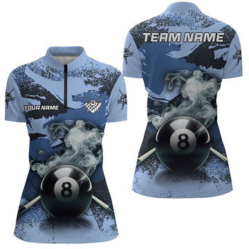 Blue Camo 8 Ball Pool Women’s Quarter-Zip Shirt T1014