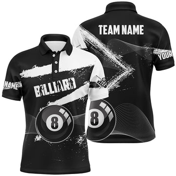 Men's Black Grunge 8 Ball Pool Polo Shirt T0663