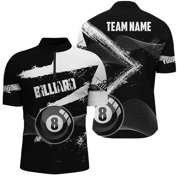 Men's Black Grunge 8 Ball Pool Quarter-Zip Shirt T0663