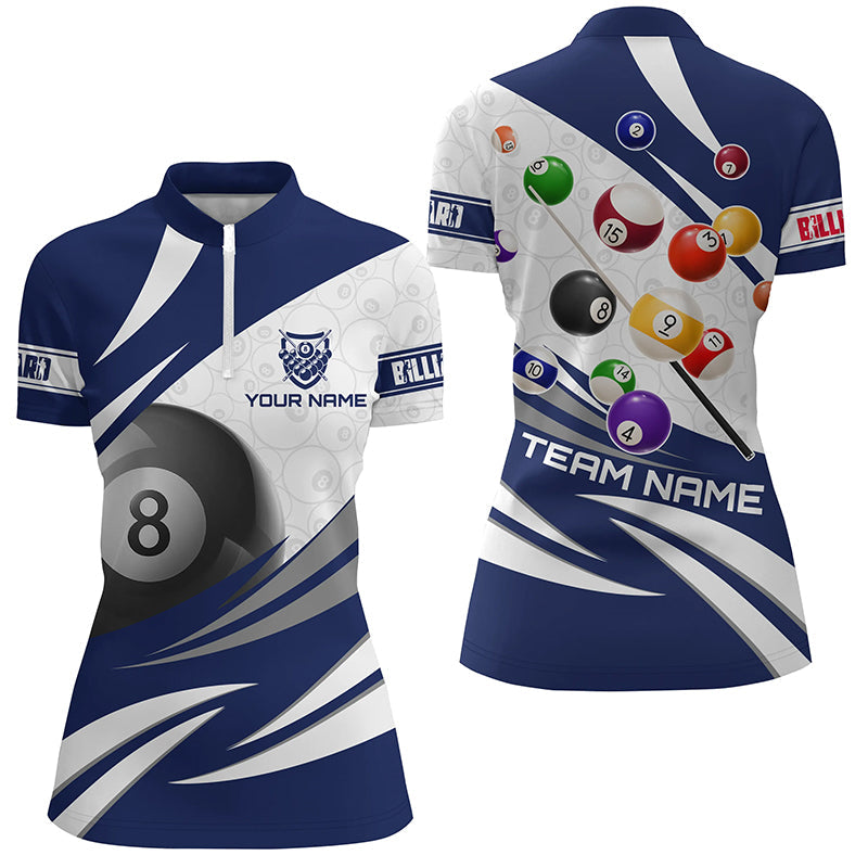 Women’s Custom Blue 8 Ball Pool Quarter-Zip Shirt T1170