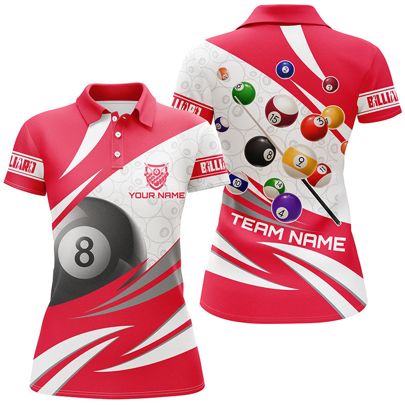 Personalised Women's 3D Red Billiard Polo Shirt T1171