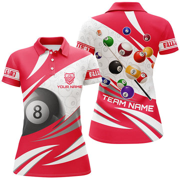 Personalised Women's 3D Red Billiard Polo Shirt T1171