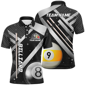 Custom Black Billiard Polo Shirts for Men - 8 & 9 Ball T1370