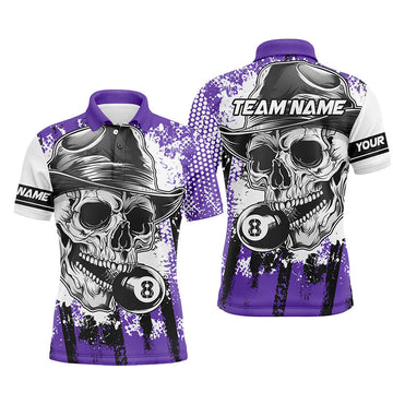 Custom Purple Billiard Skull 8 Ball Men's Polo Shirt T1383