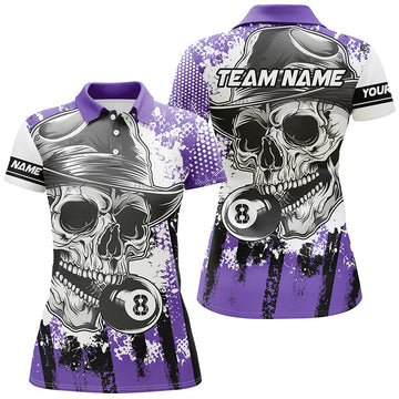 Custom Purple Billiard Skull 8 Ball Women's Polo Shirt T1383