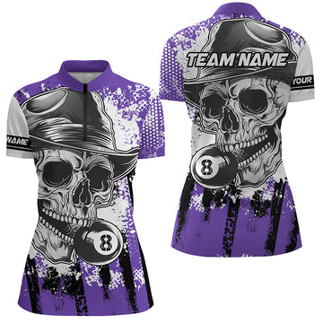 Purple Skull 8 Ball Women's Quarter-Zip Billiard Jersey T1383