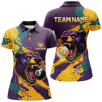 Grunge Colourful Women's Billiard Team Shirts - Funny Bear 8 & 9 Ball Pool T2437