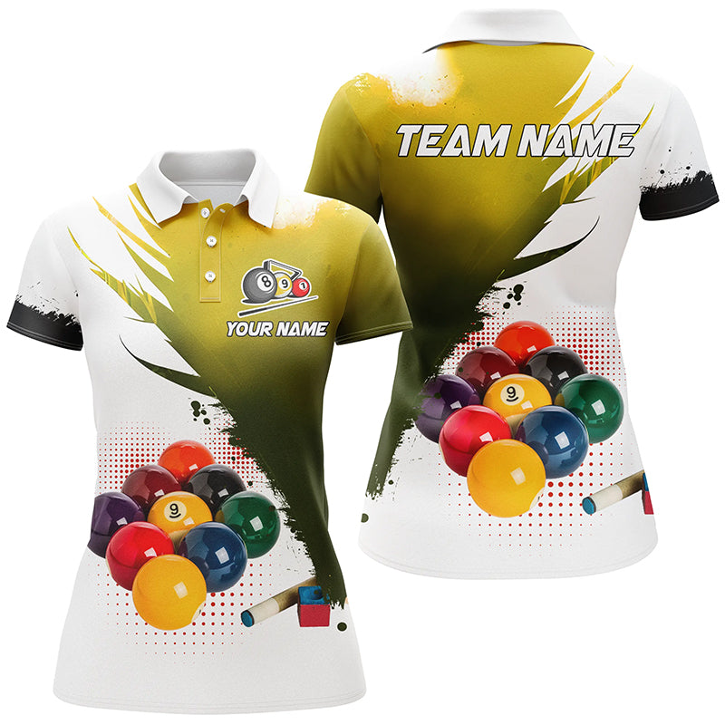 Women's Yellow 3D 9 Ball Pool Polo & Quarter-Zip Jerseys T2155