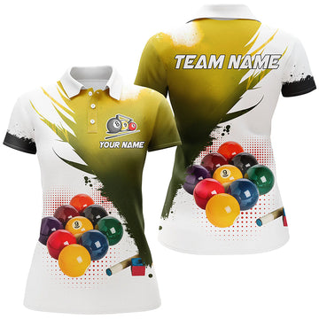 Women's Yellow 3D 9 Ball Pool Polo & Quarter-Zip Jerseys T2155