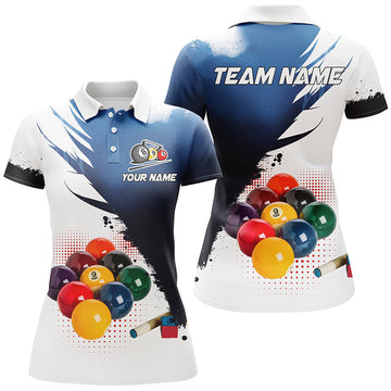 Women's Blue 3D 9 Ball Pool Polo & Zip Jerseys T2157