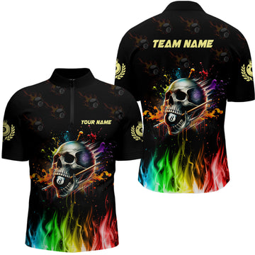 Men's Personalised Colourful Skull Billiard Quarter-Zip Shirt T1066